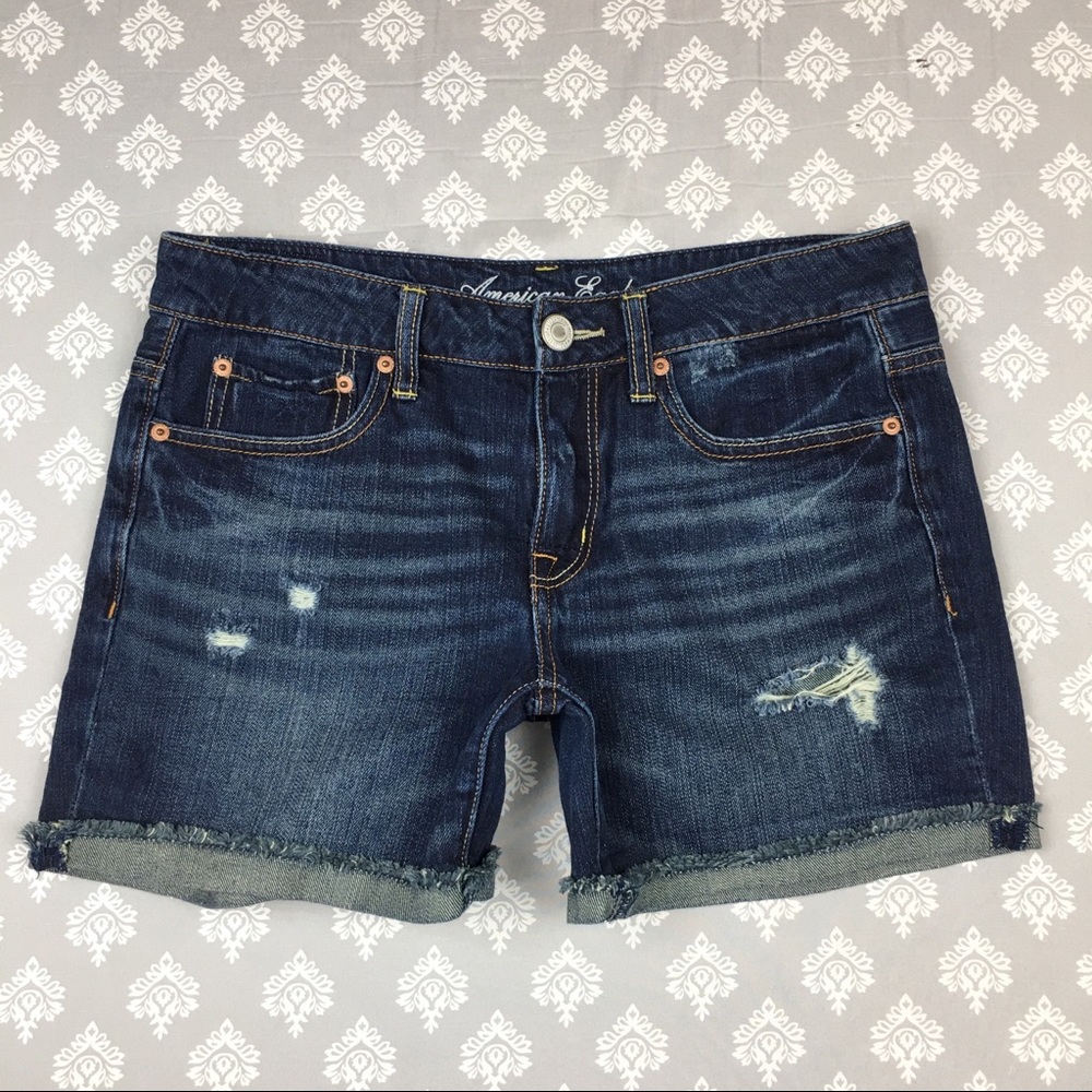 American Eagle Dark Denim Distressed Shorts